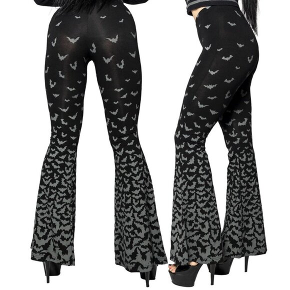 Bat Repeat Black Grey Flare Stretchy Leggings S-M-L-XL-2XL-3XL NWT - Picture 2 of 6